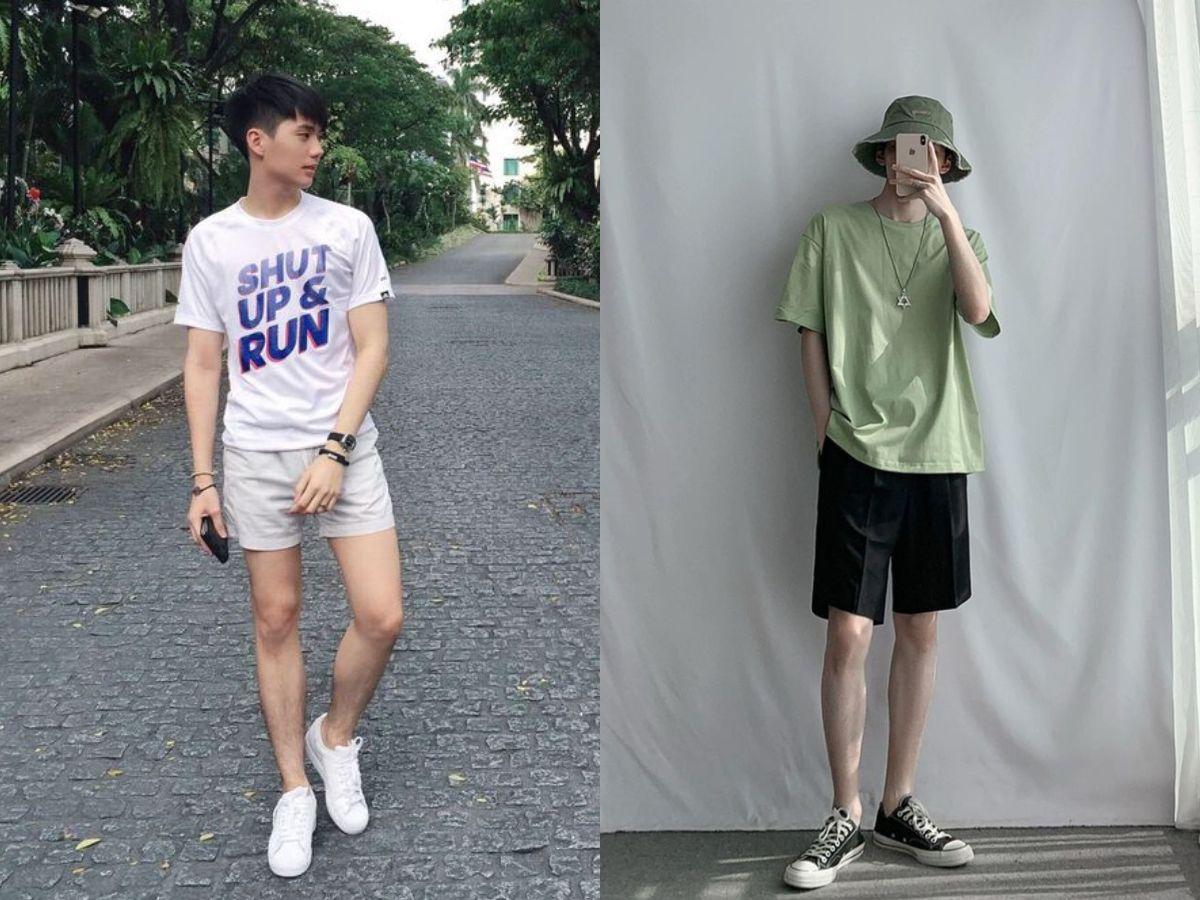 Phối áo thun và quần short nam cho người gầy