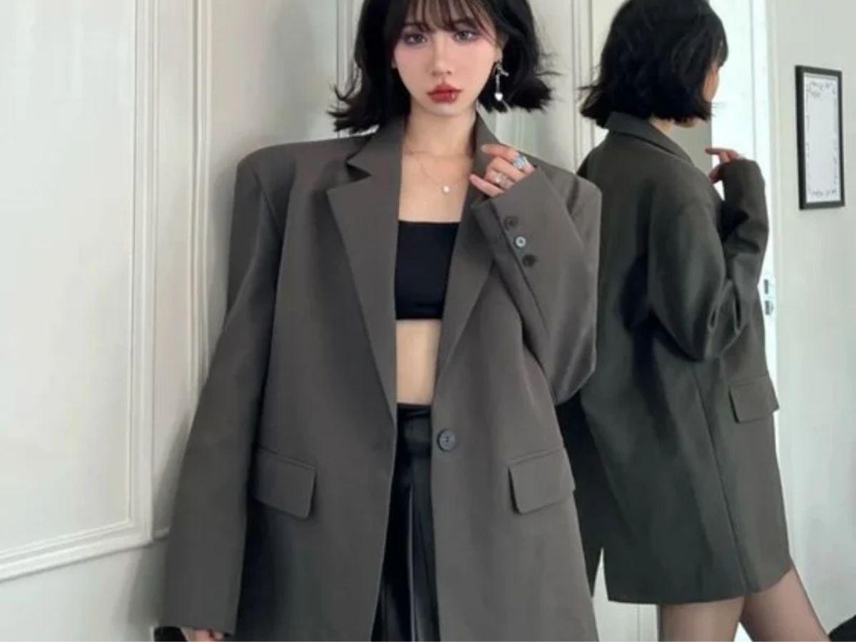 Set áo bra và vest màu xám thanh lịch