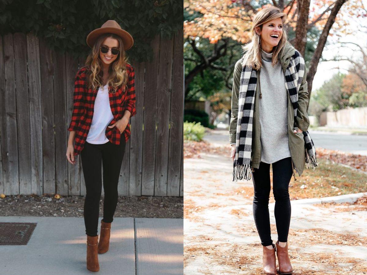 Quần legging kết hợp với boot nâu