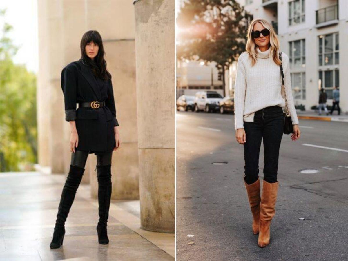 Legging kết hợp với boot da cổ cao gót nhọn