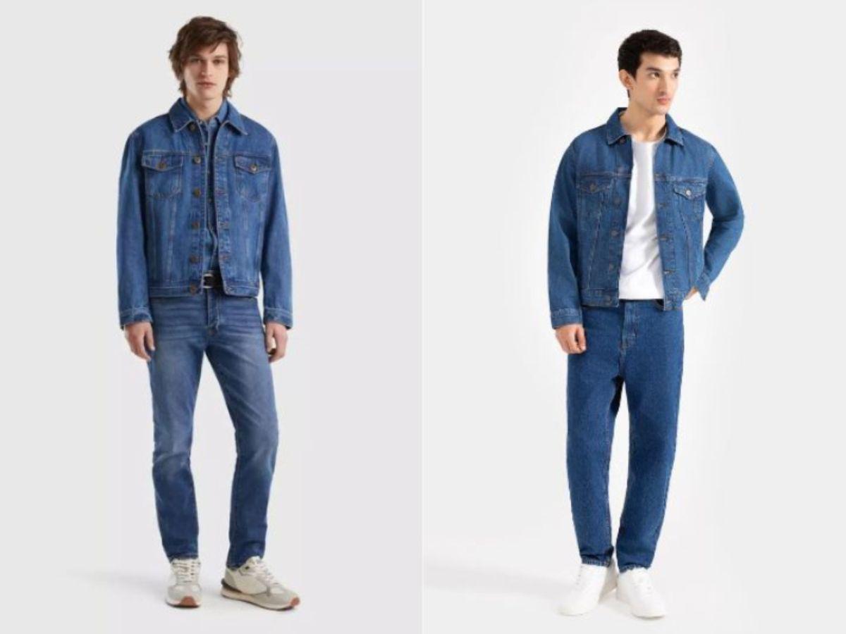 Quần jean ống rộng phối với denim jacket