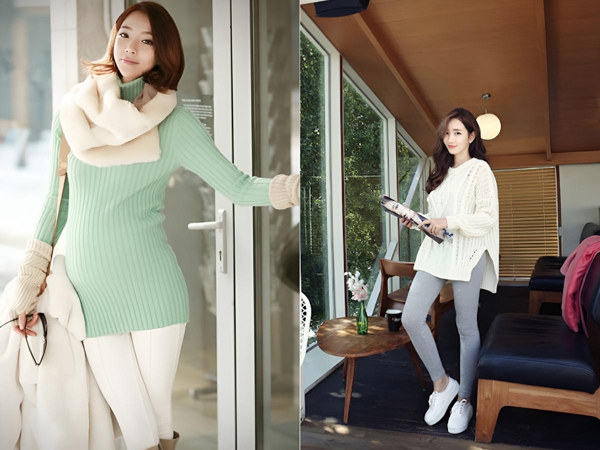 Áo len dáng dài phối cùng quần legging