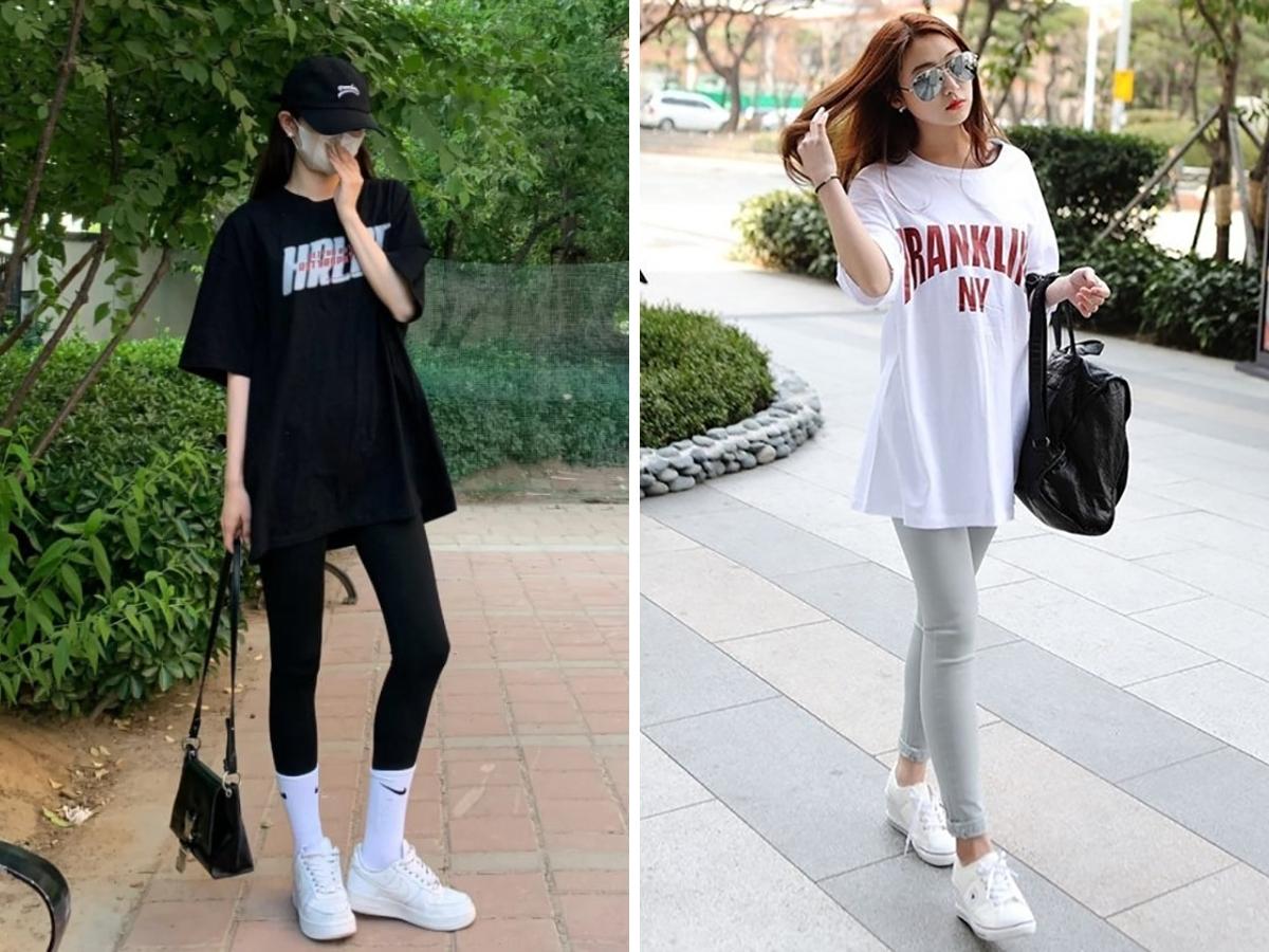 Chiếc áo thun phom rộng mang lại cảm giác phóng khoáng khi phối với quần legging