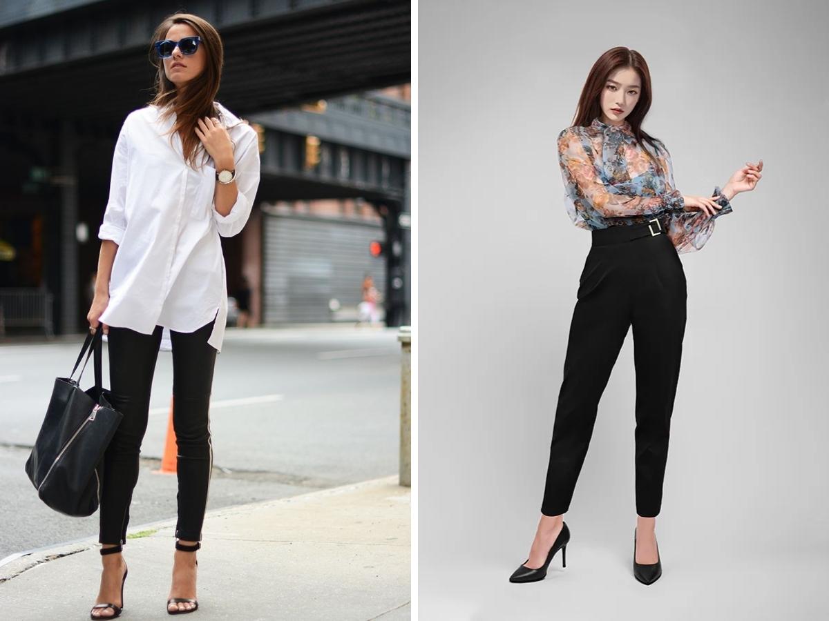 Áo sơ mi hoặc tunic dáng dài là lựa chọn hoàn hảo để phối cùng quần legging