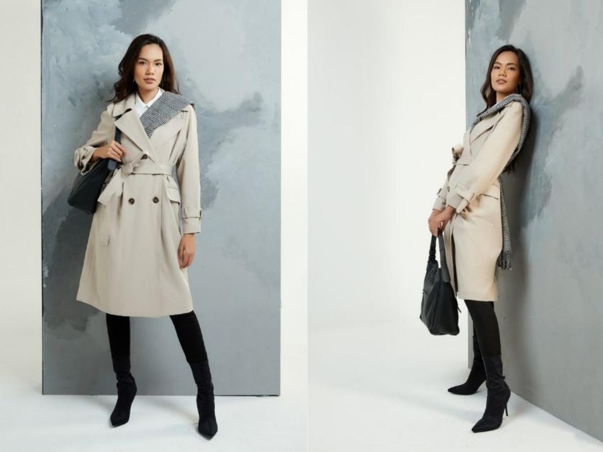 Khi phối áo khoác dáng dài như blazer hoặc trench coat với quần legging sẽ mang lại vẻ thanh lịch