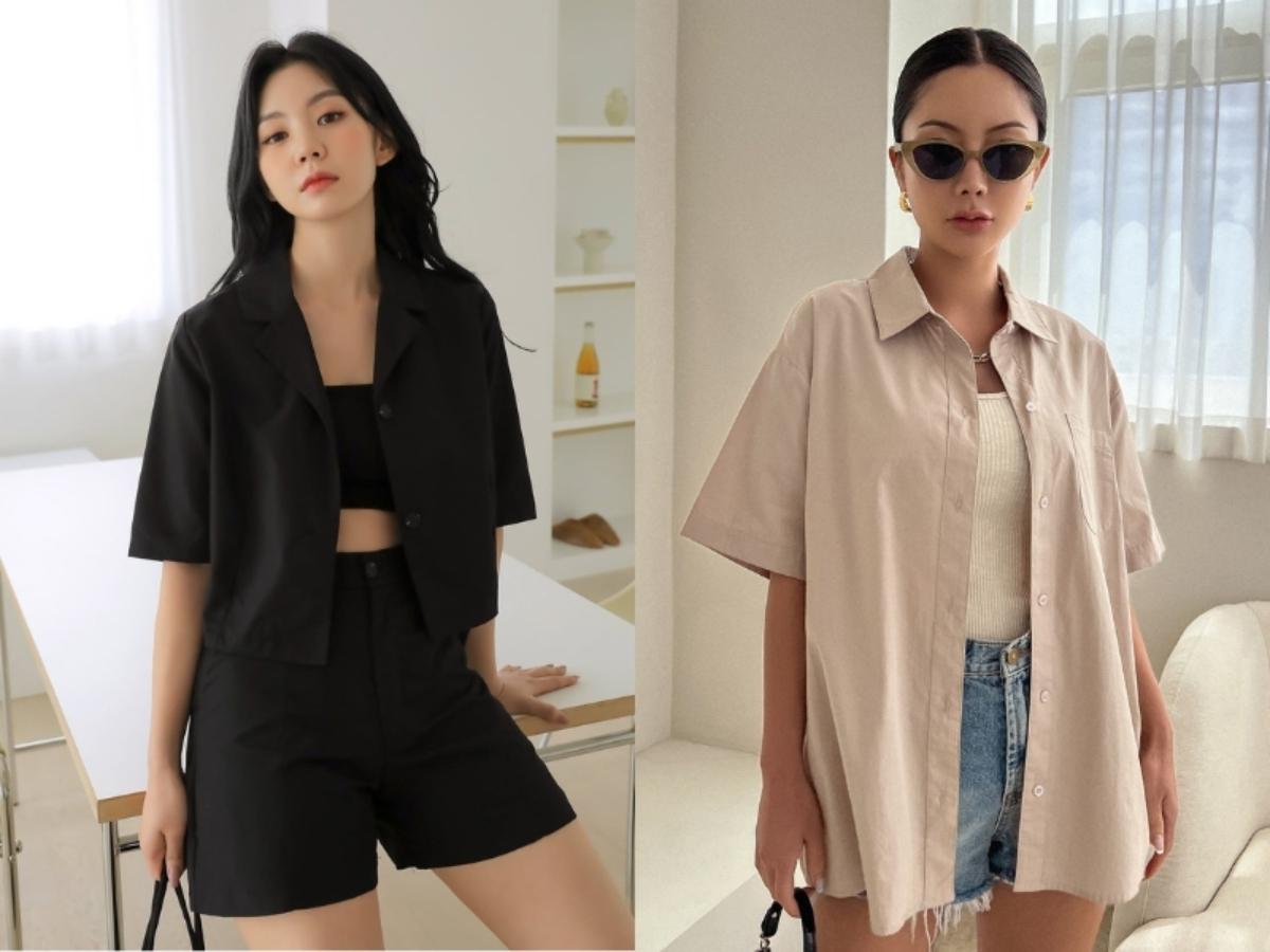 Áo sơ mi tay ngắn và quần short trơn tone sur tone thời thượng nhưng không kém phần thoải mái