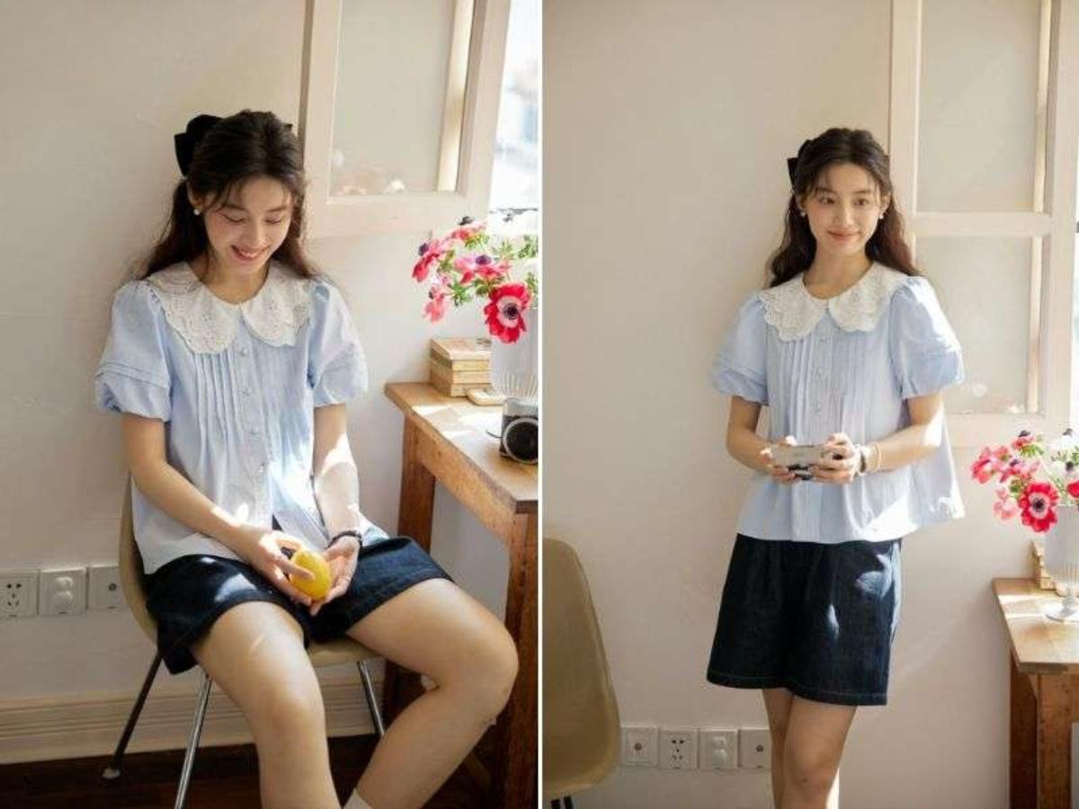 Áo sơ mi kẻ sọc và quần short kaki năng động 