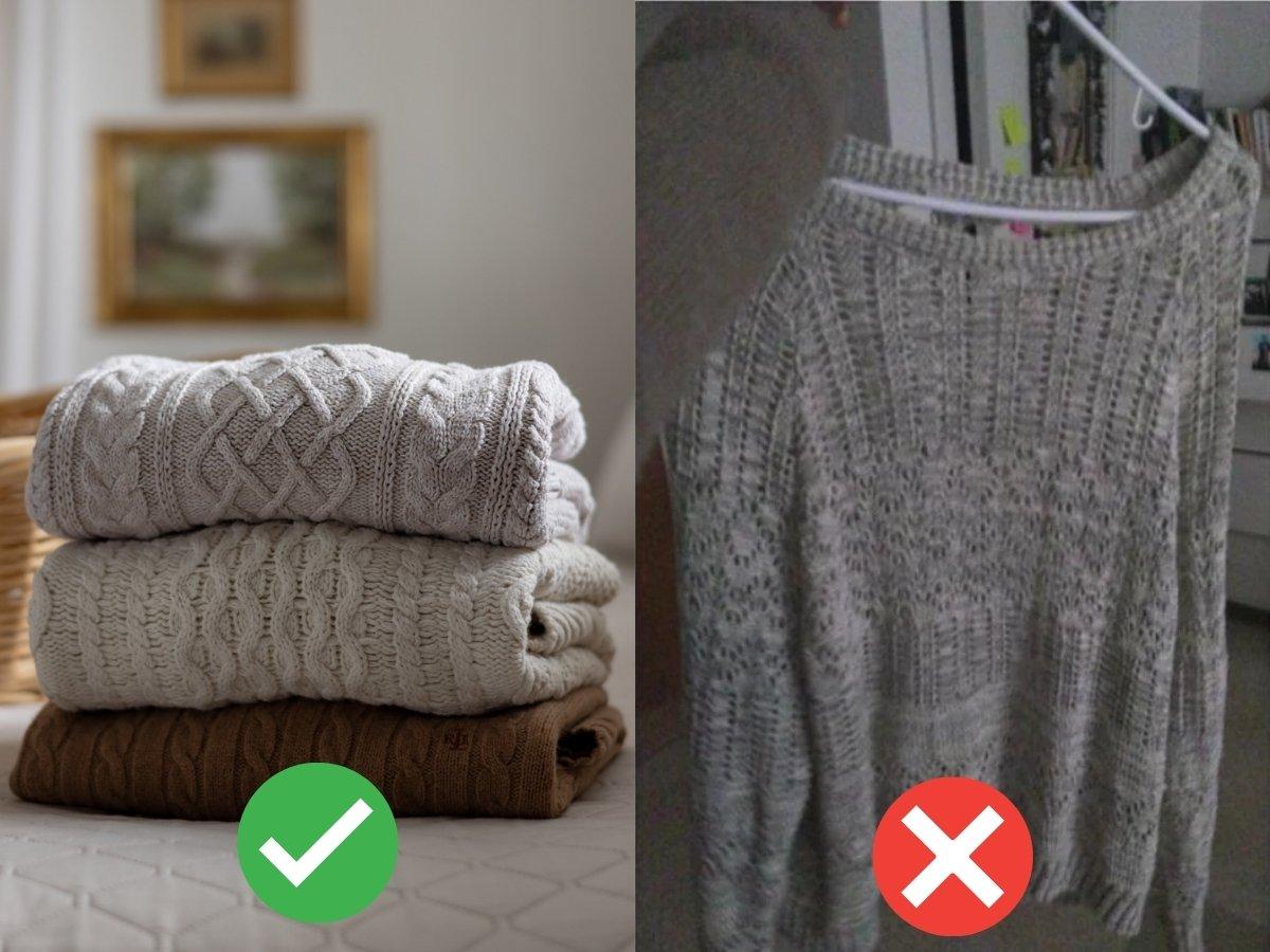 không nên treo áo len bằng móc