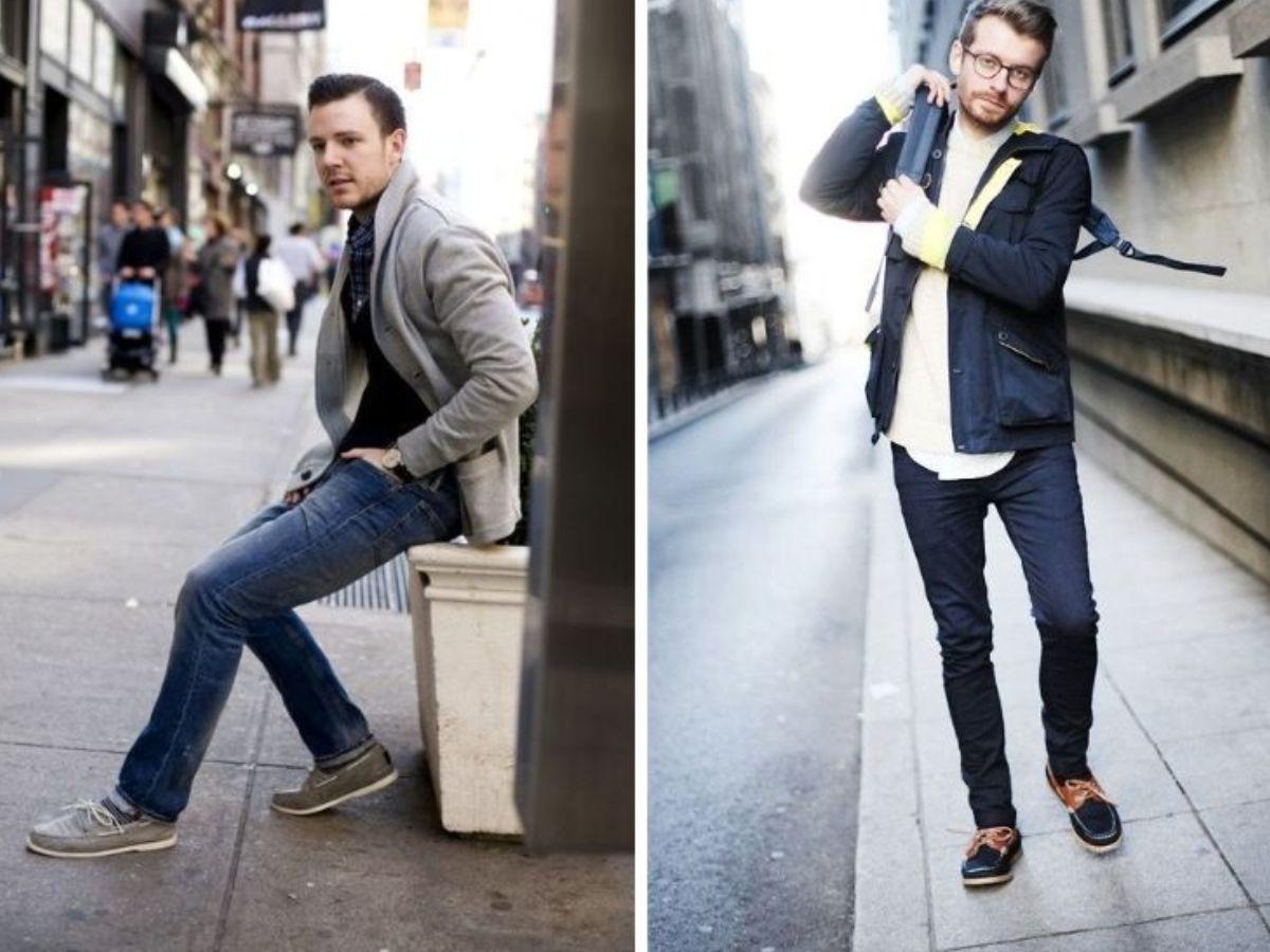 Giày lười (loafers) + quần jeans nam lưng thun