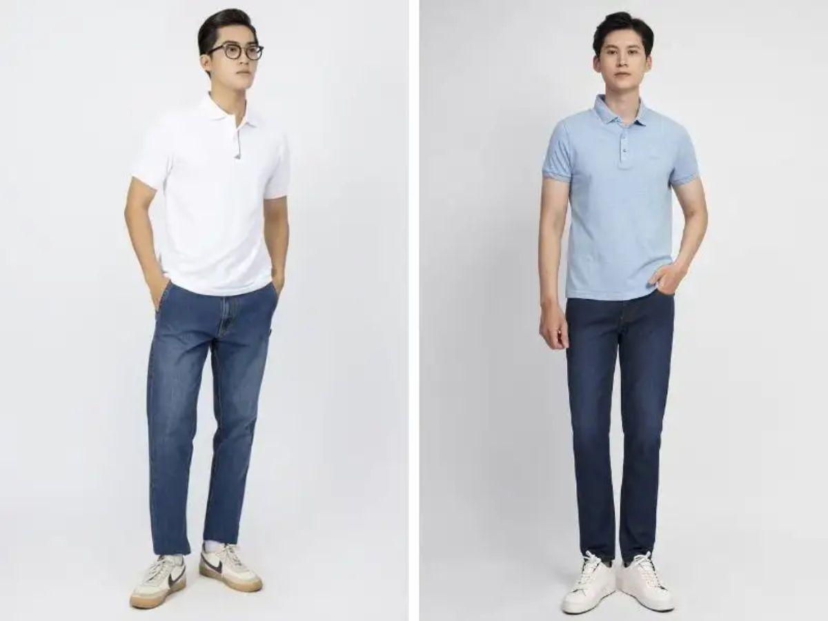 Áo polo + quần jeans nam lưng thun