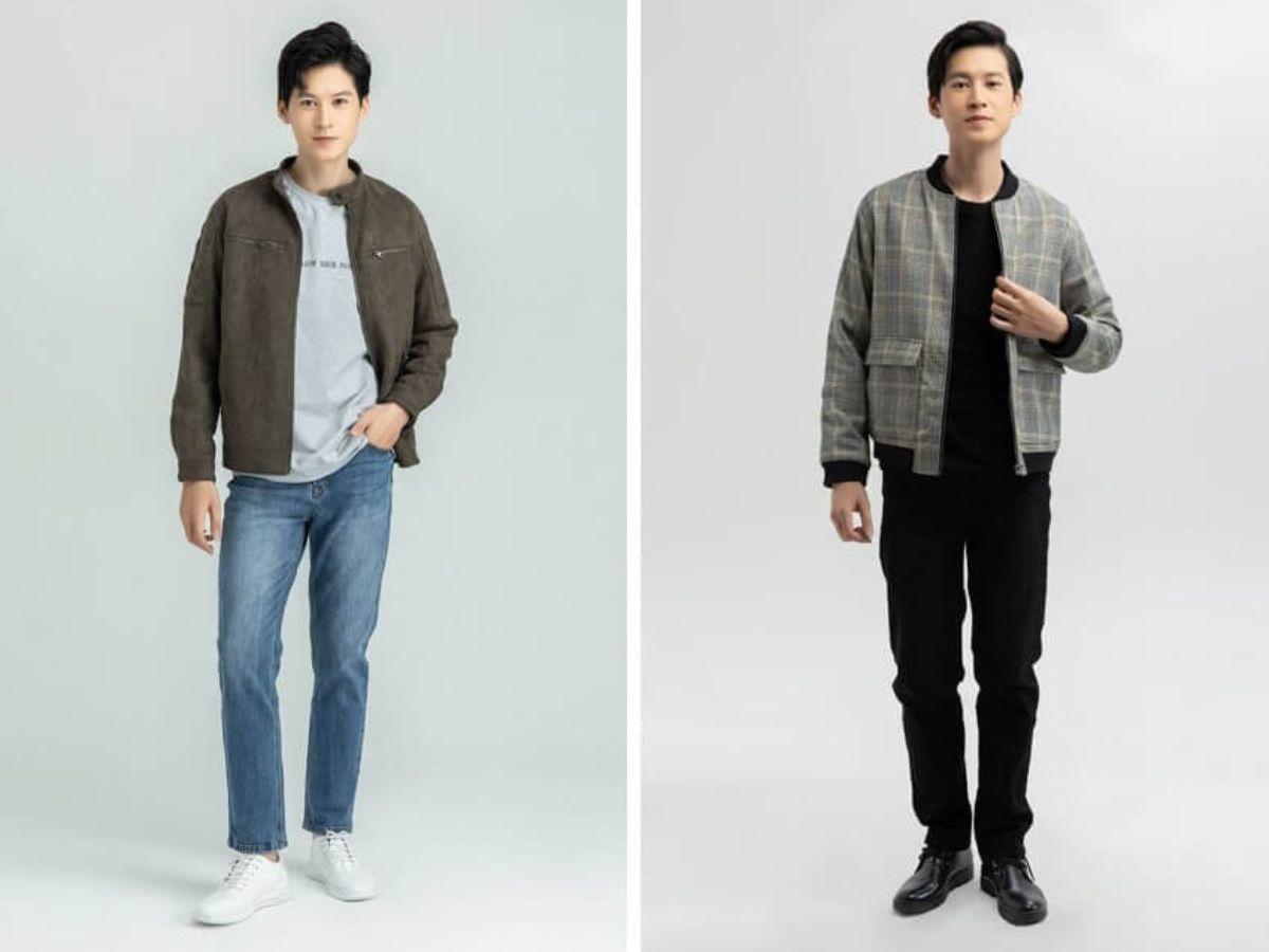 Áo khoác bomber+ quần jeans nam lưng thun