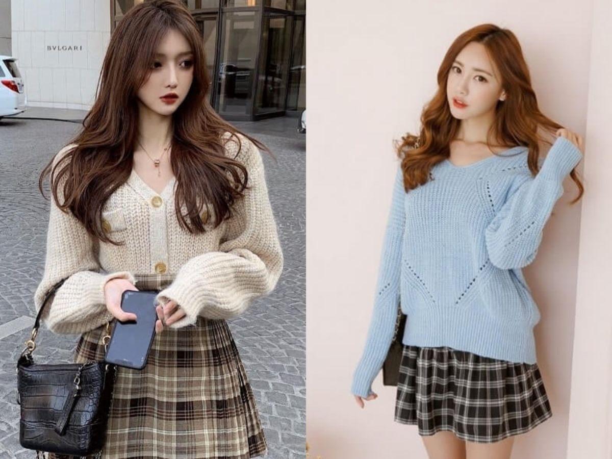 Bạn có thể kết hợp áo len với chân váy ngắn để trông thật phong cách