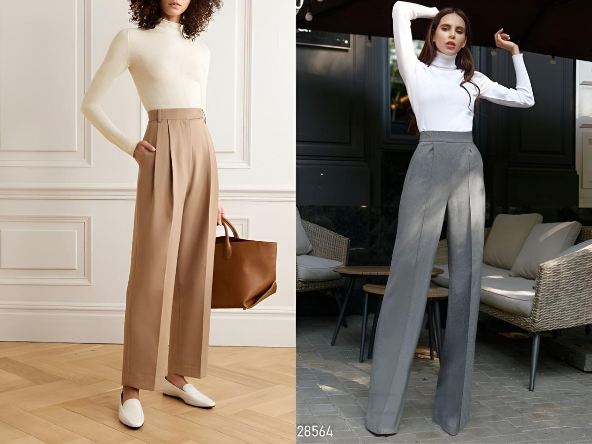 Áo giữ nhiệt màu trắng mix quần tây ống rộng đơn giản và tinh tế