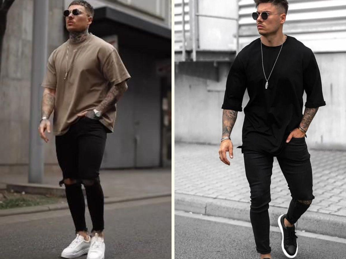 Jean rách gối + áo thun basic là lựa chọn an toàn