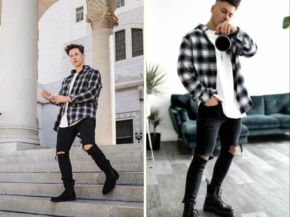 Áo Flannel cùng jean rách giúp anh em thoải mái hơn