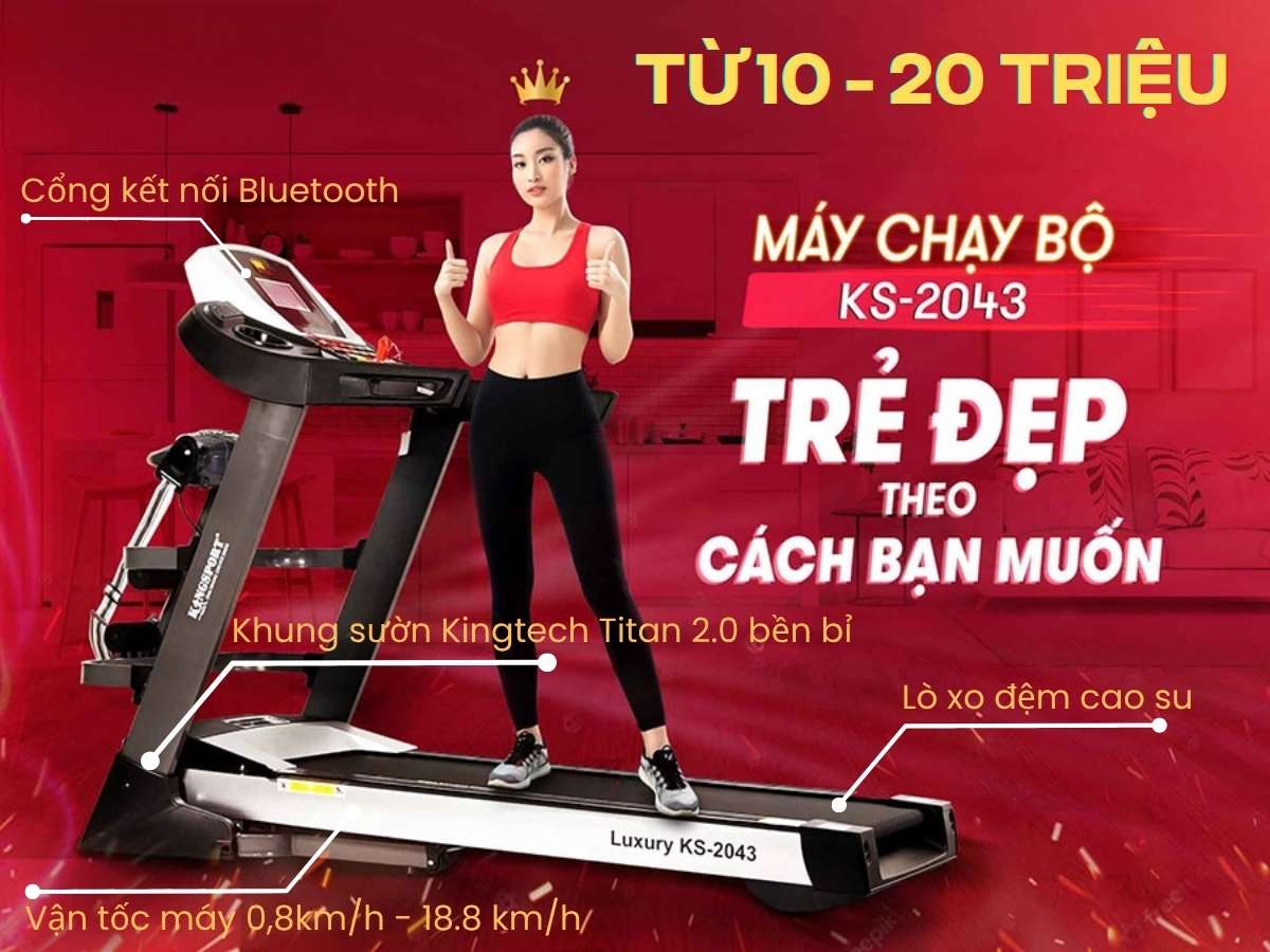 Máy chạy bộ 10–20 triệu, động cơ khỏe, tính năng đa dạng, phù hợp cả gia đình