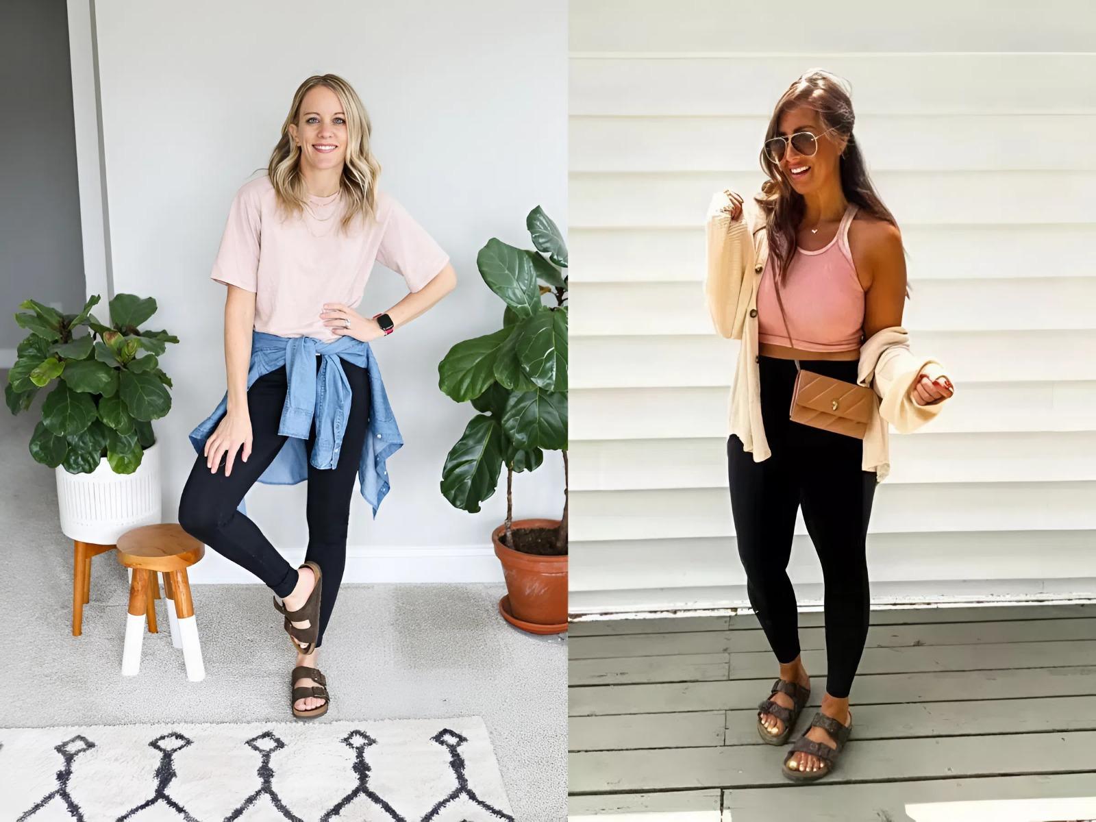 Phối quần legging với sandals đơn giản và thoải mái