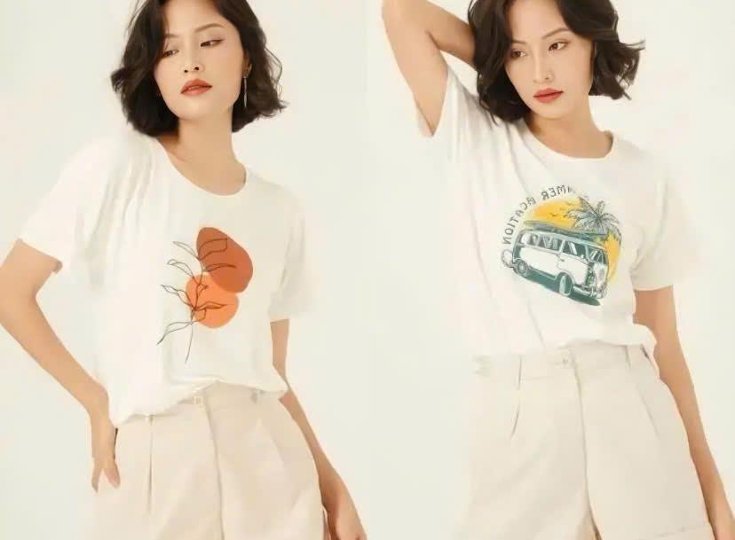 Phối đồ đi chơi mùa hè Áo thun rộng và quần short kaki