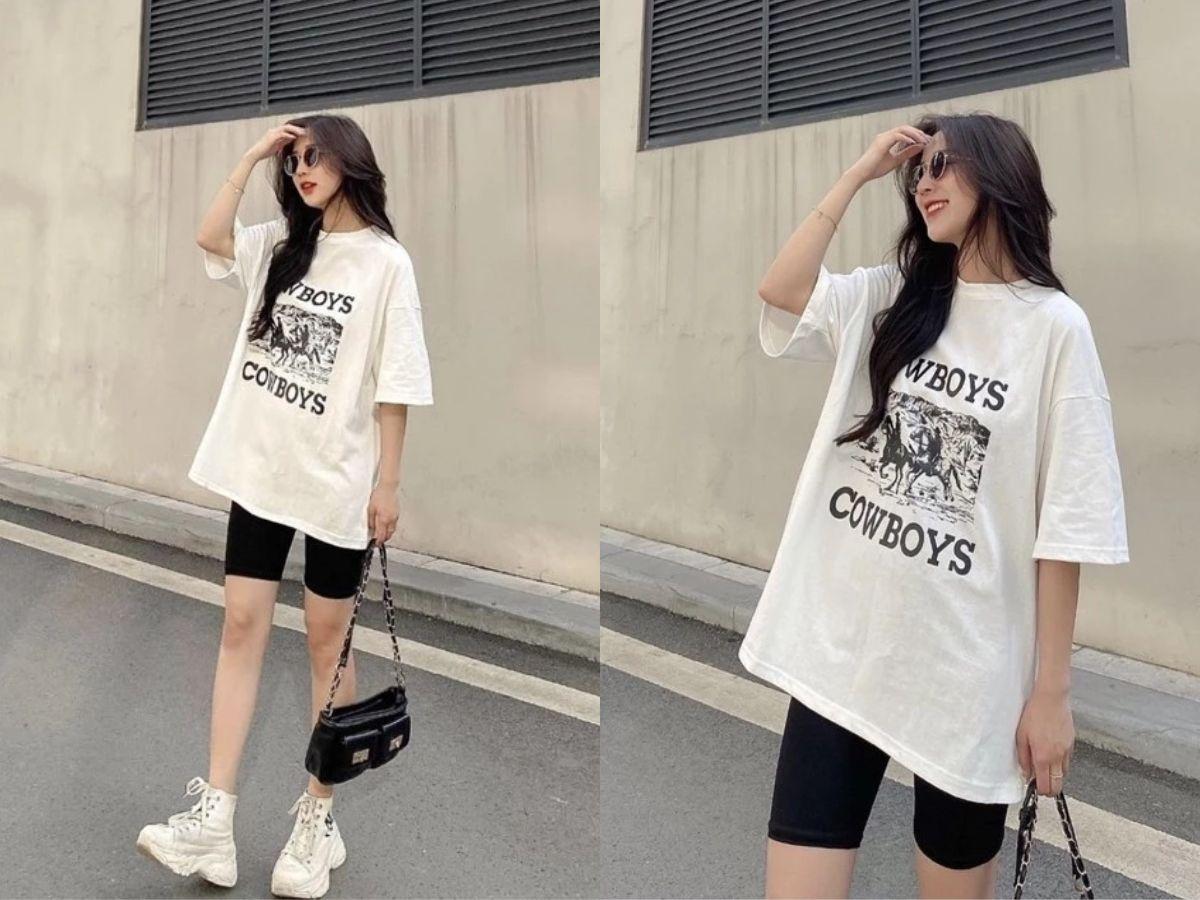  Thoải mái dạo phố với set đồ áo thun oversize và quần legging lửng
