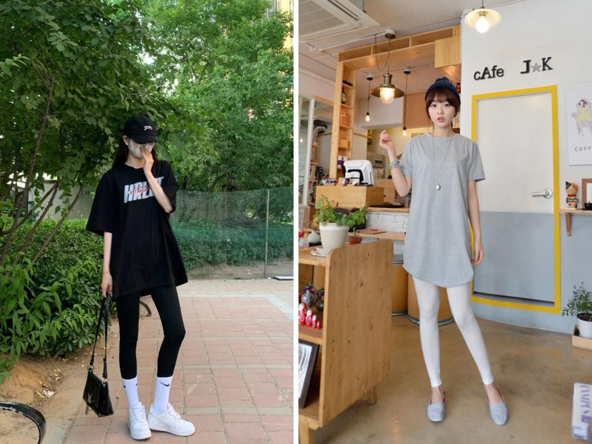 Phối quần legging với áo thun oversize hoặc sweater rộng rãi