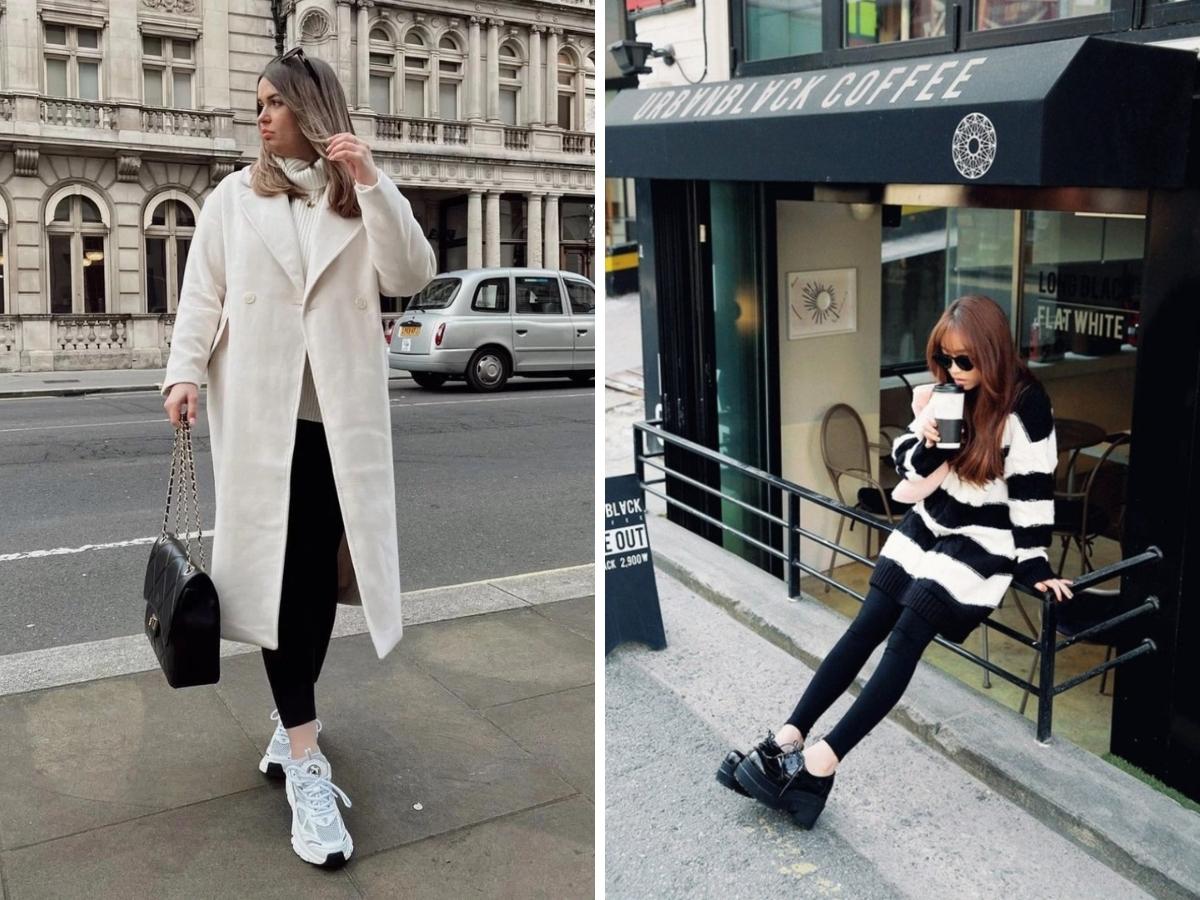 Phối quần legging với áo khoác dáng dài thanh lịch