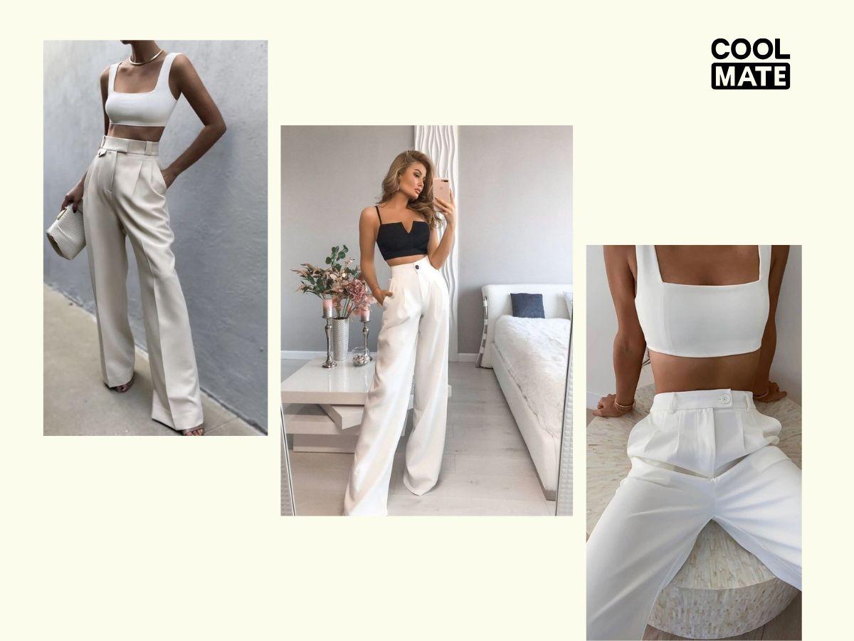 Mặc bra cùng quần cạp cao để khoe vòng eo thon gọn