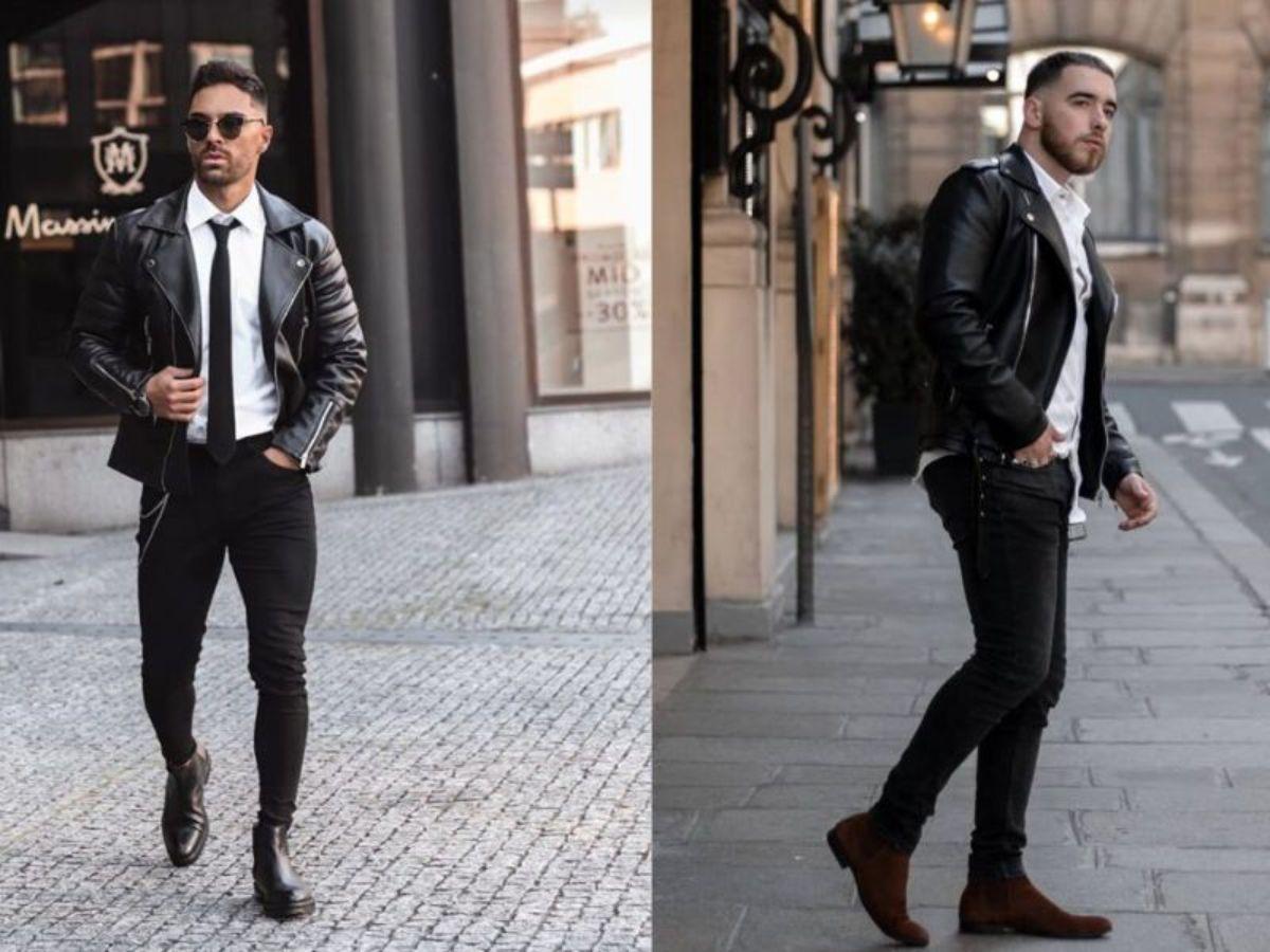 Phối quần jeans đen hoặc xanh đậm với Chelsea boots đen là lựa chọn an toàn và dễ áp dụng