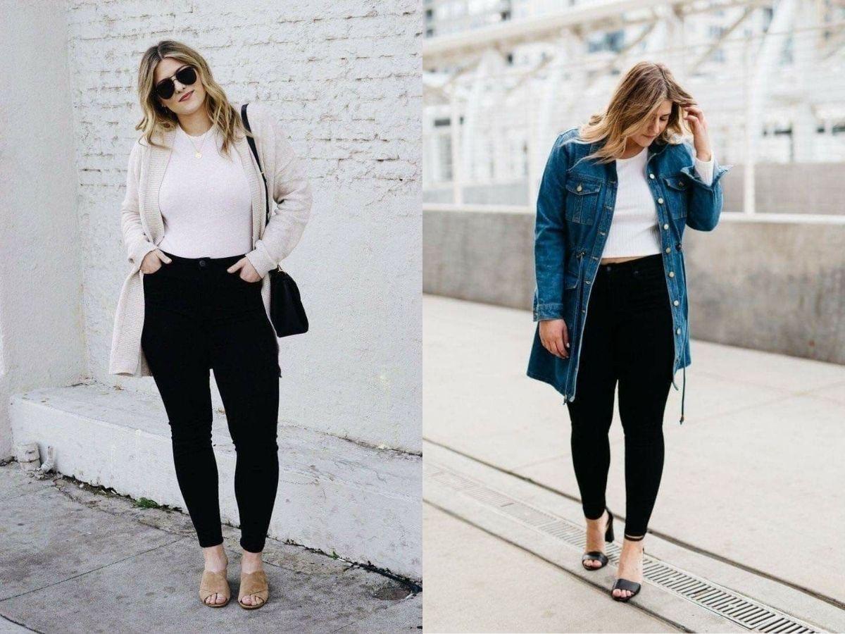 Legging kết hợp với áo croptop và áo khoác dáng dài
