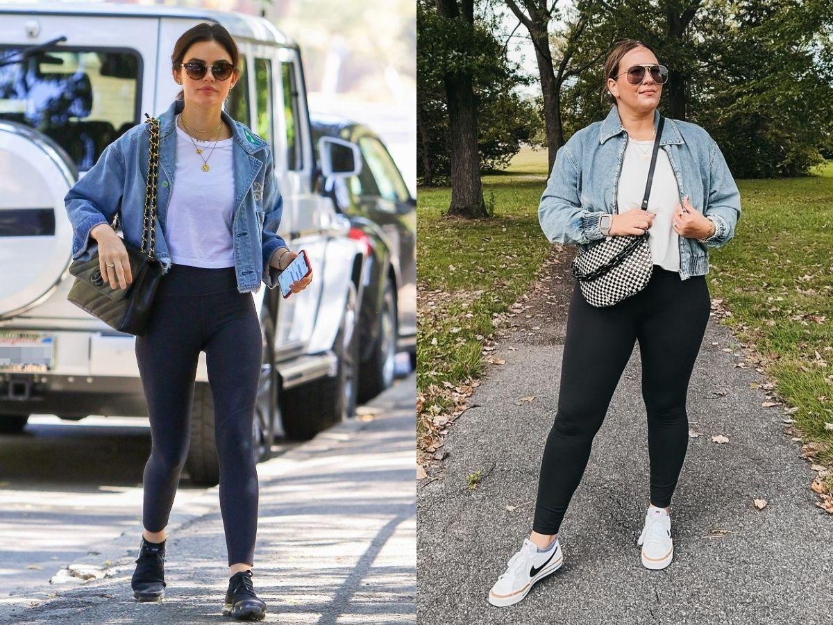 Legging kết hợp áo thun và áo khoác ngắn