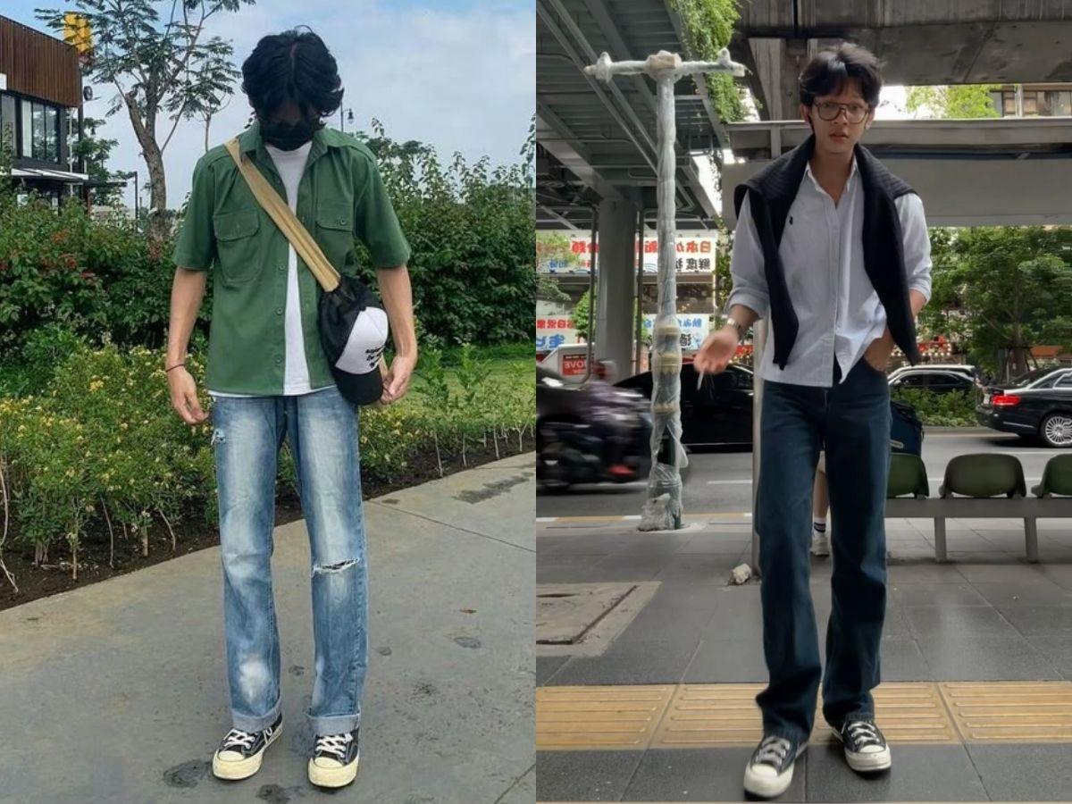 Quần jean, áo sơ mi và giày Converse