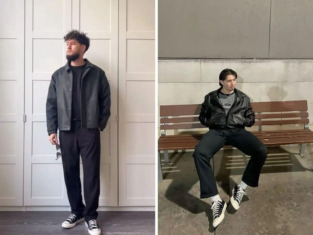 Quần jean, áo khoác da và giày Converse