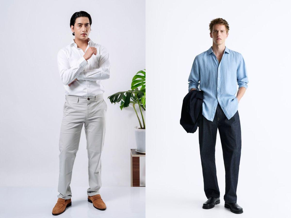 Phối quần jeans và áo sơ mi lịch lãm