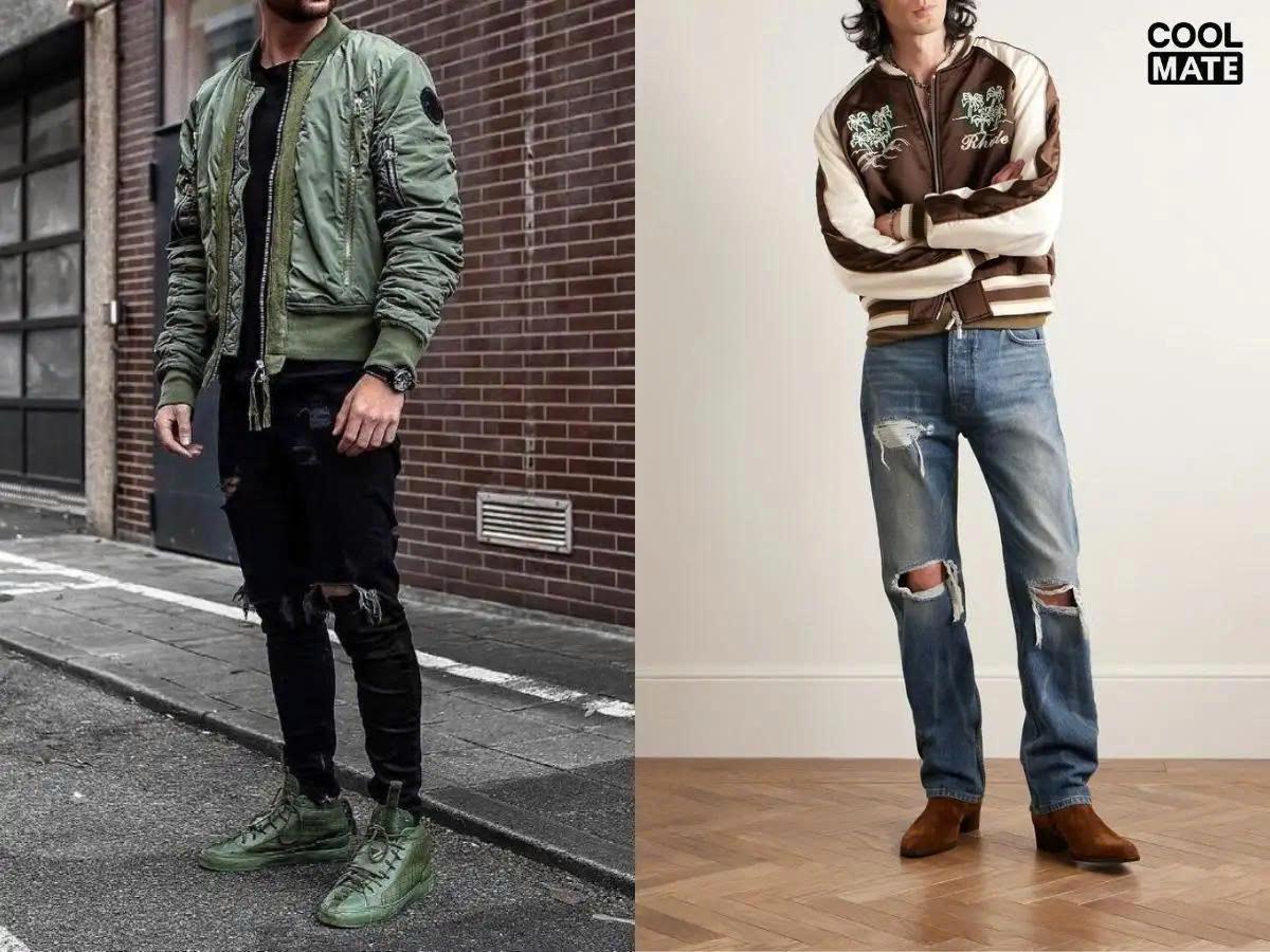 Áo khoác bomber + Quần jean rách