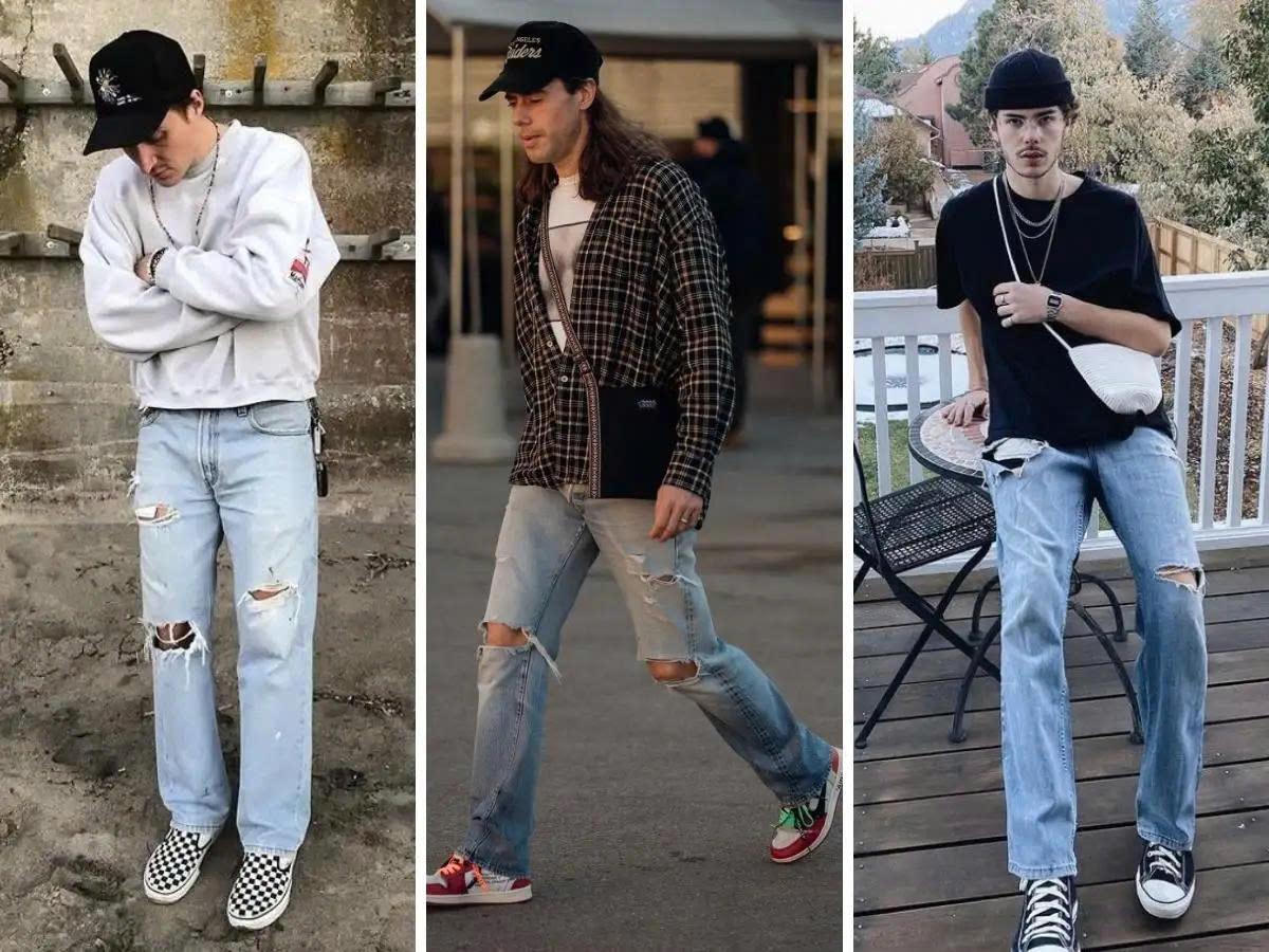 Quần jean rách gối nam thường được làm từ chất liệu denim