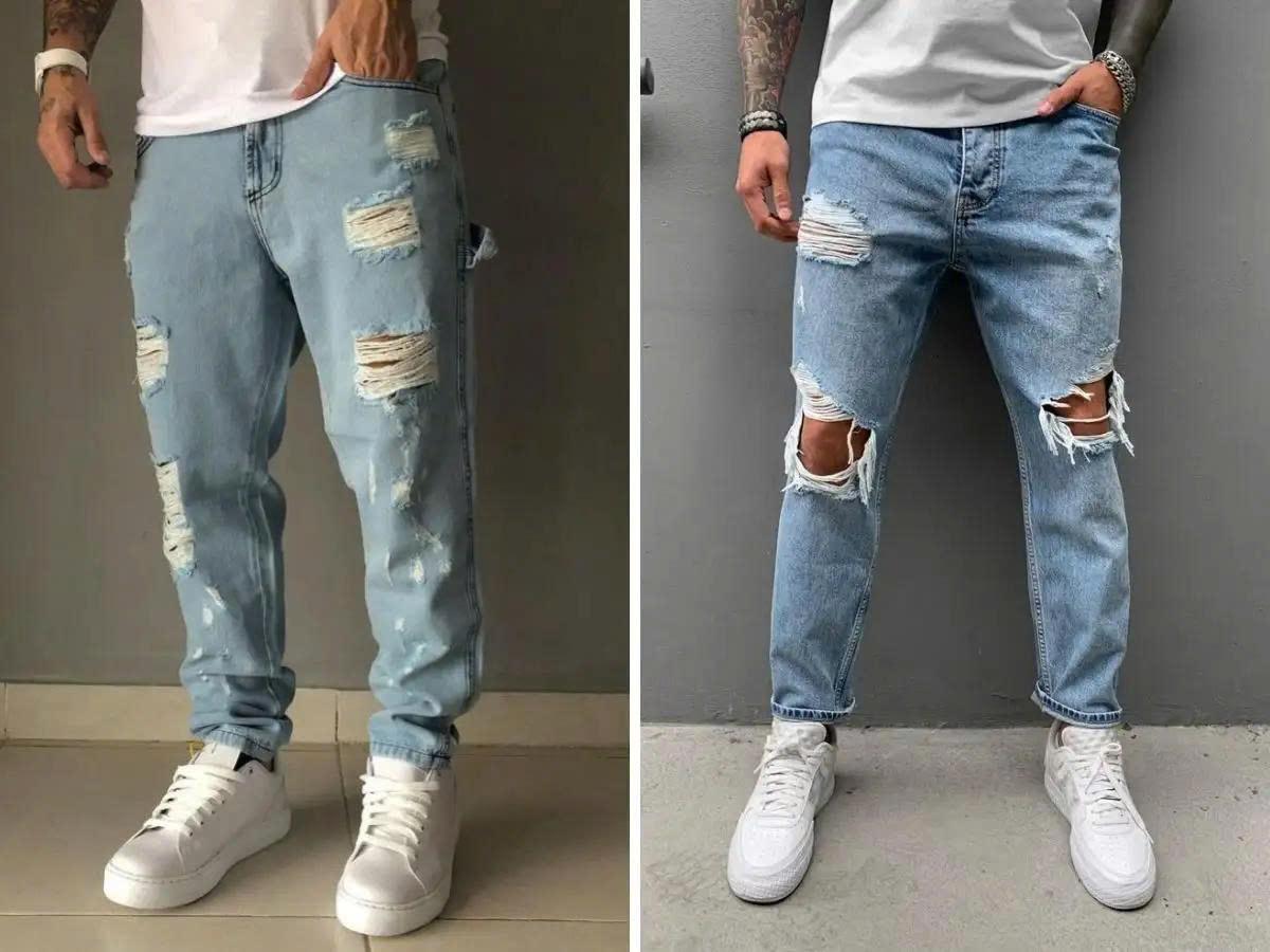 Ripped jeans với cách đường rách gối bắt mắt, tạo điểm nhấn ấn tượng cho trang phục
