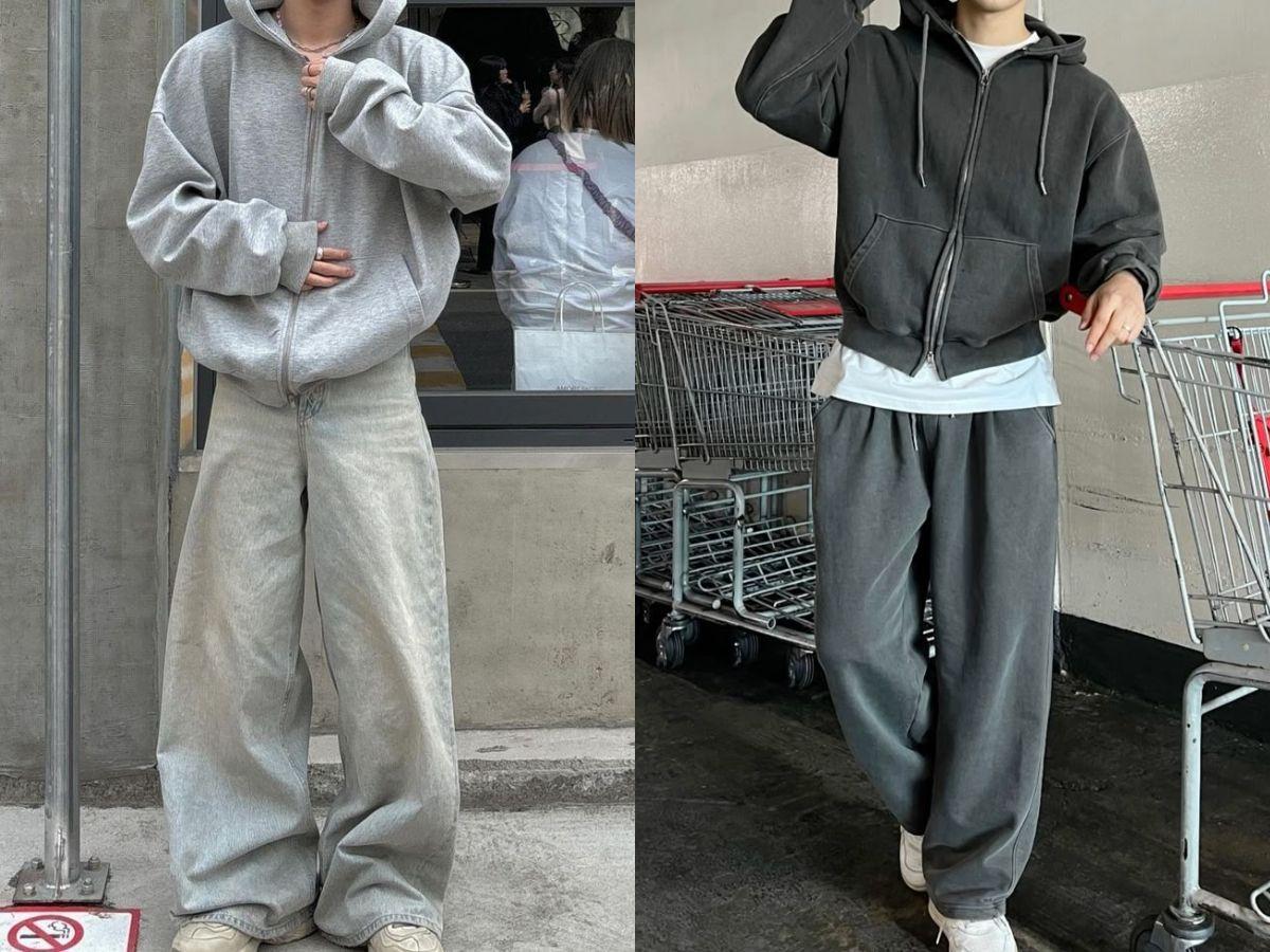 Phối quần jeans xám với áo cùng tone màu theo hiệu ứng đậm nhạt khác nhau