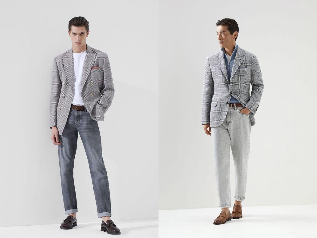 Phối áo blazer và quần jeans xám
