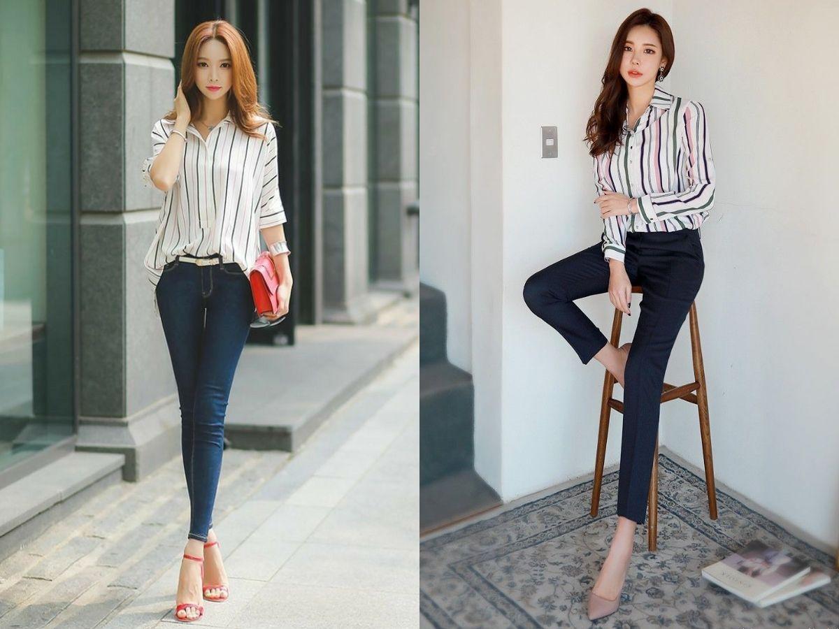 Sơ mi họa tiết và quần Legging
