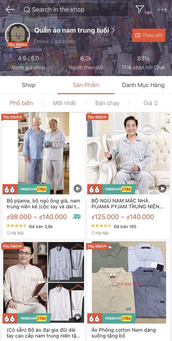 Đồ pijama nam trung niên tại cửa hàng Quần áo nam trung tuổi trên Shopee 