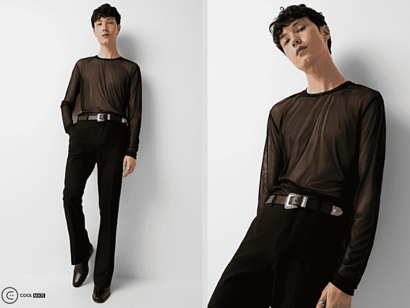 Áo thun lưới nam Monochrome mesh T-shirt của Simons