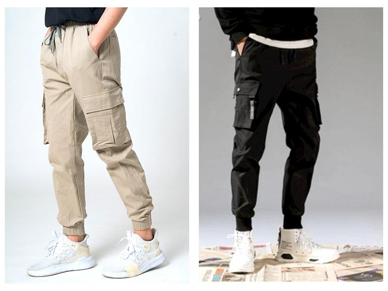 Quần Jogger Kaki gây ấn tượng khi có kiểu dáng suông ôm và được túm gọn ở cuối ống 