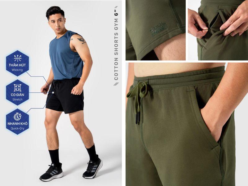 Quần short tập gym nam Cotton Gym 6 inch