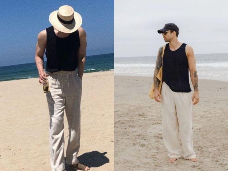 Quần Vải Lanh Dây Rút phối áo tank top