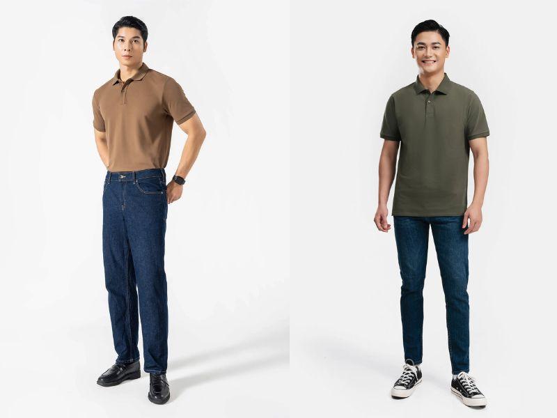 Áo polo mix cùng quần tối màu lịch sự