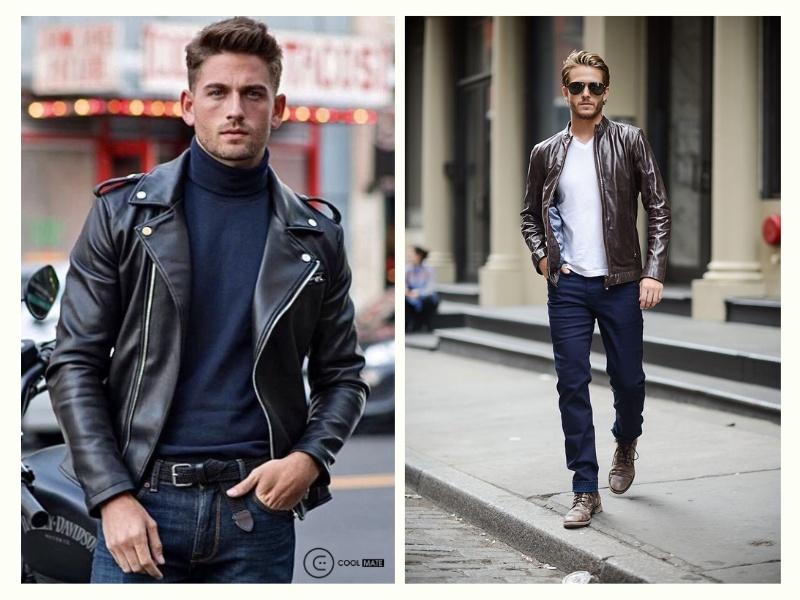 Áo khoác nam da và quần jeans hiện đang là hot trend của 2024