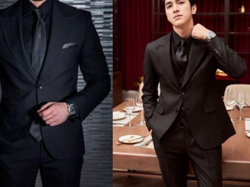 Suit phối cùng áo sơ mi đen