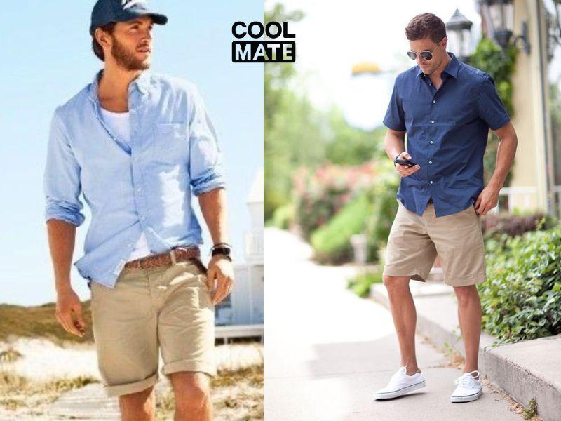    Mặc áo sơ mi với quần jean lửng khi đi du lịch biển 