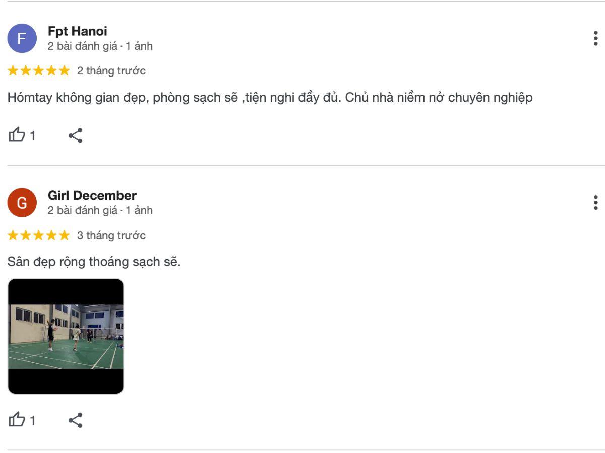 Review khách hàng về Sân Cầu Lông La Khê