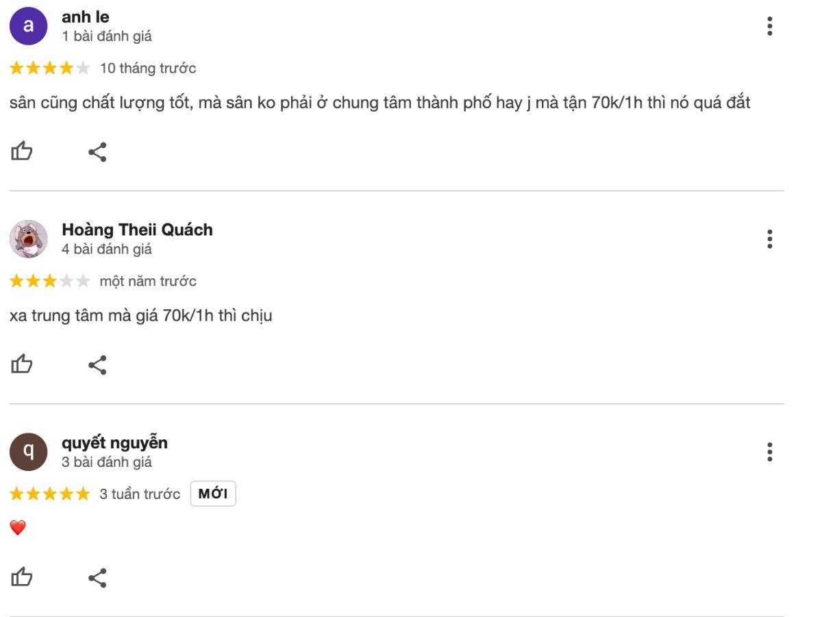 Review khách hàng về Sân cầu lông tổ 9 Đồng Mai