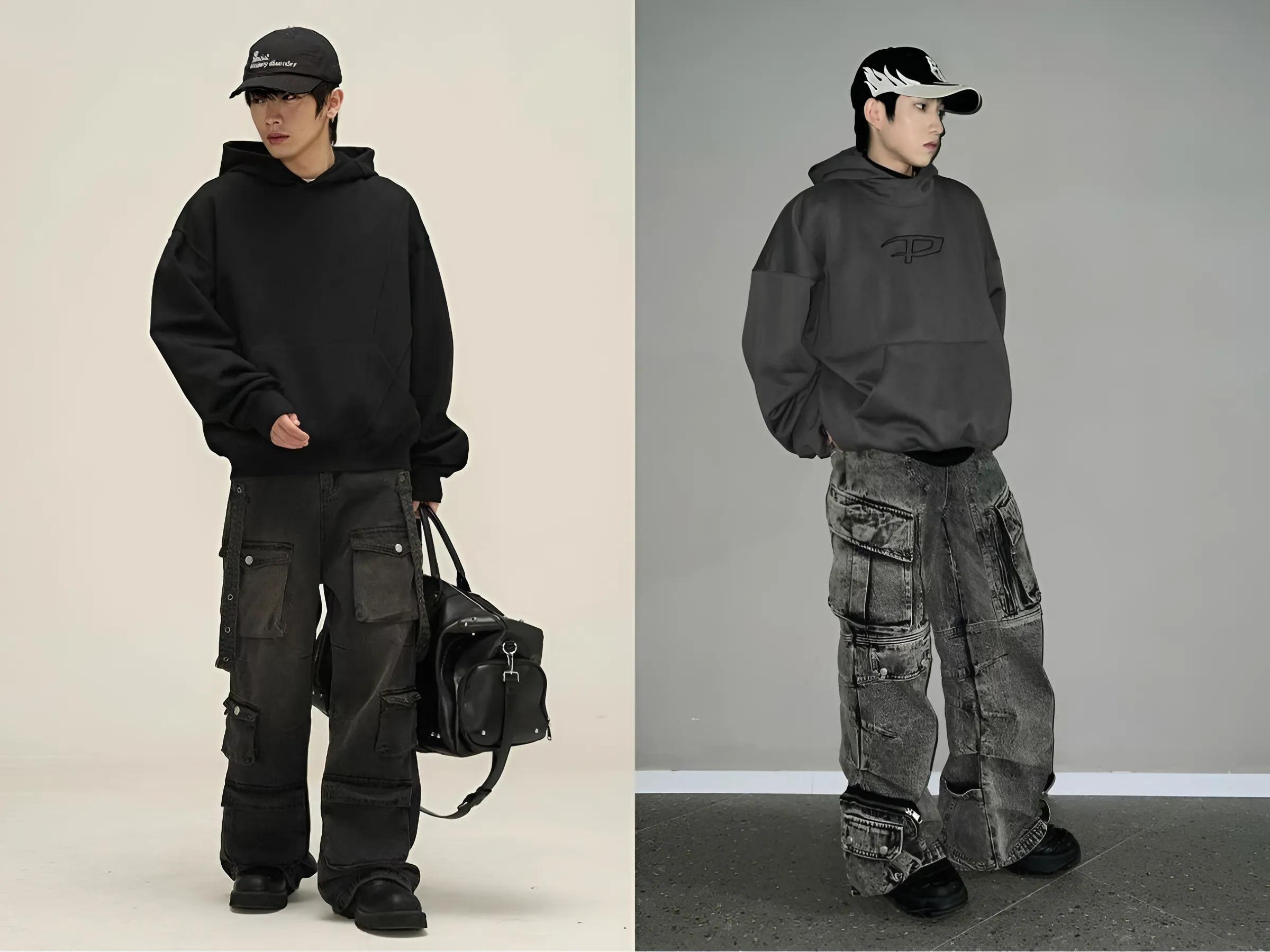 Chunky boot + hoodie oversized + quần cargo